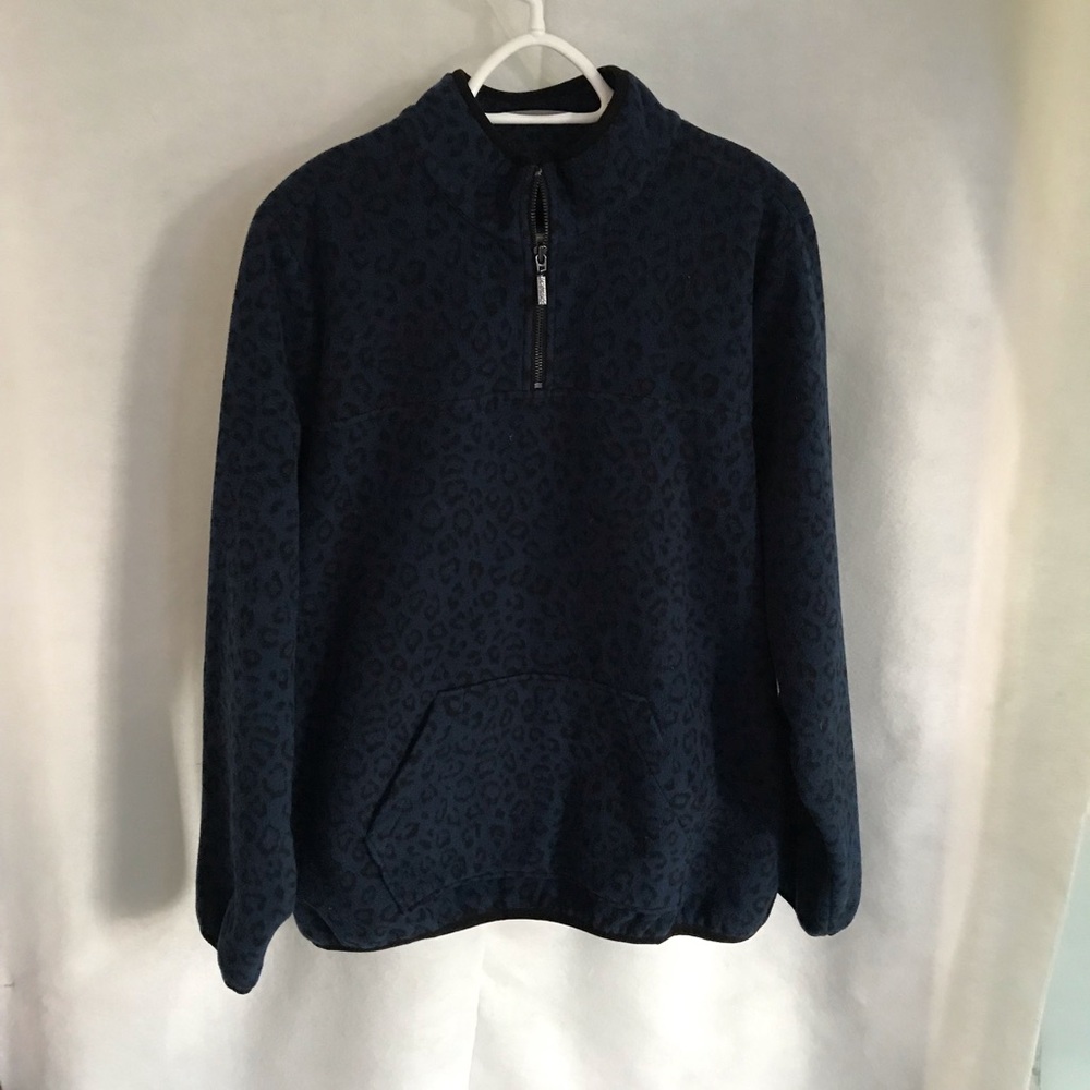 Women Navy Leopard Quarter-Zip Sweater